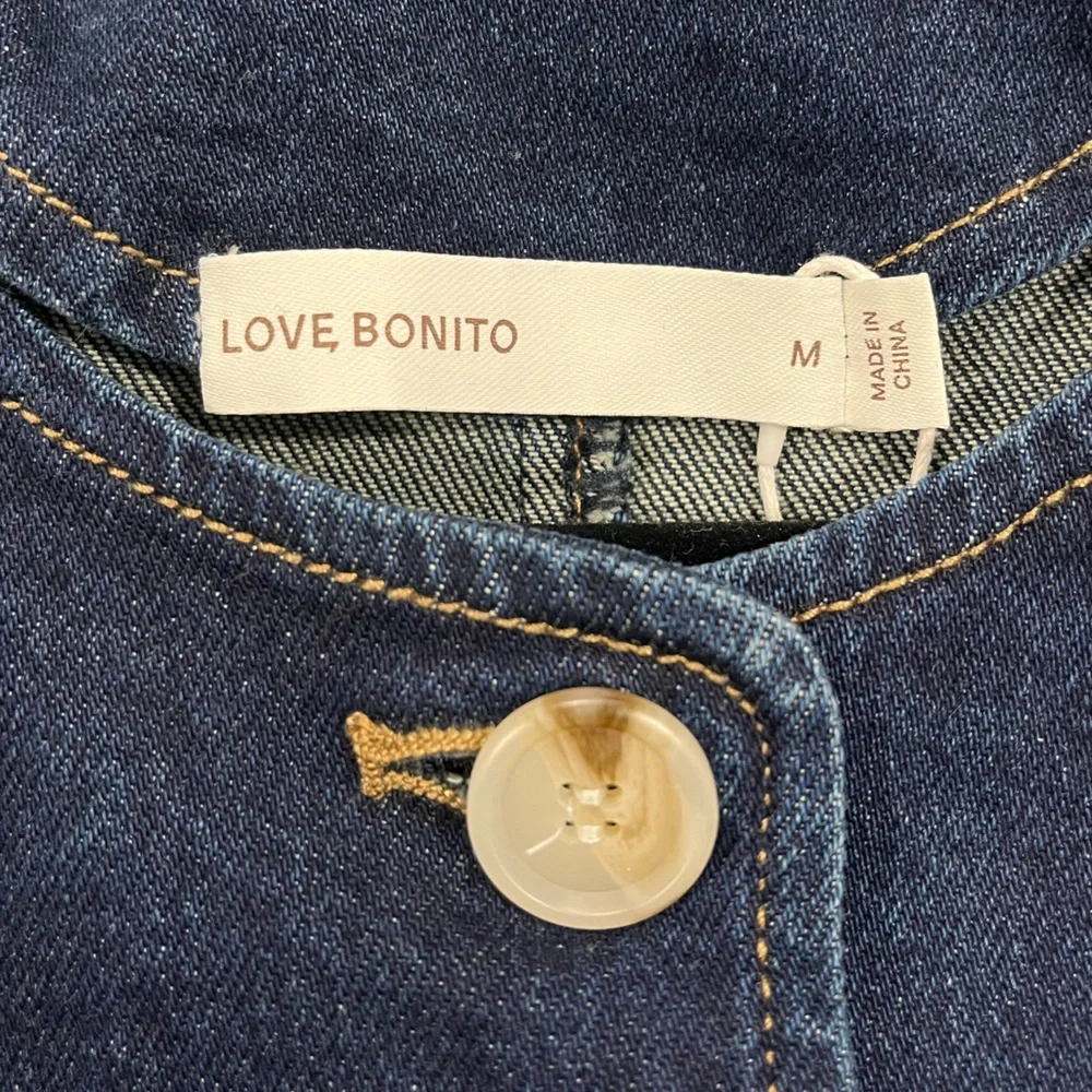 NWT Love, Bonito Relaxed Denim Round Neck Button Down Vest Top in Indigo - Picture 8 of 12